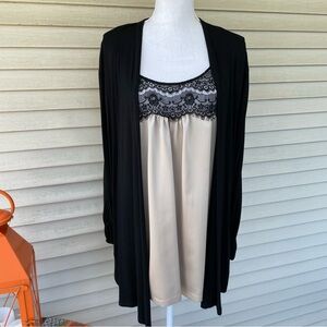 August Silk Elegant Black and Cream Top with Cardigan Size 3X